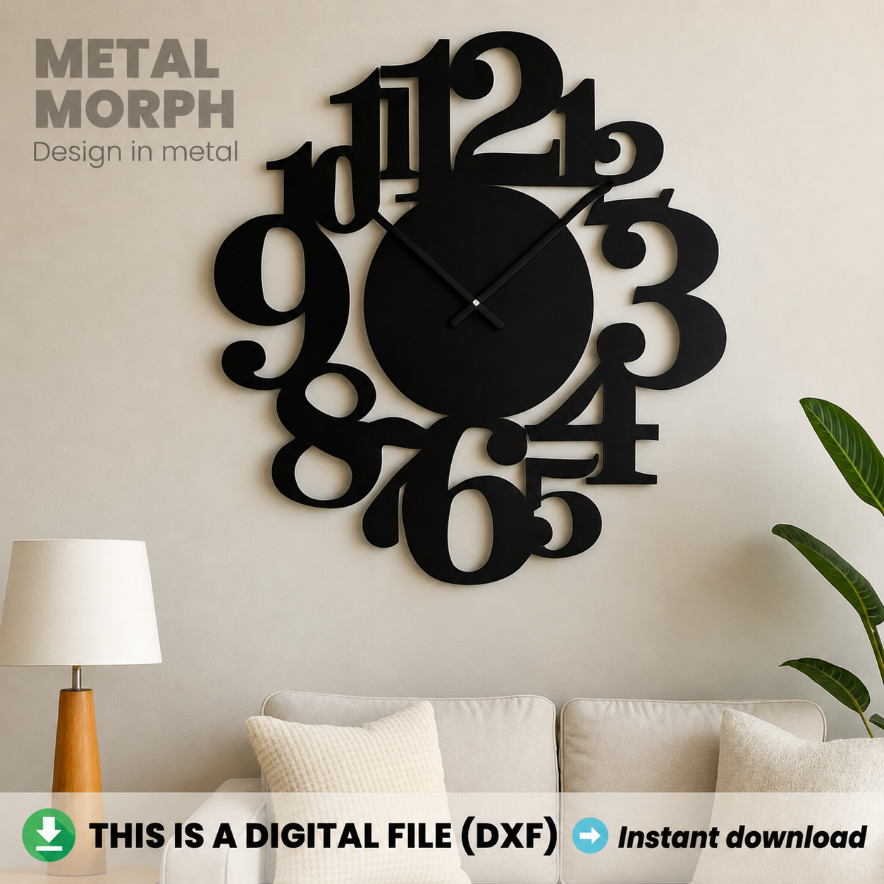 Large Wall Art Clock, DXF File for CNC